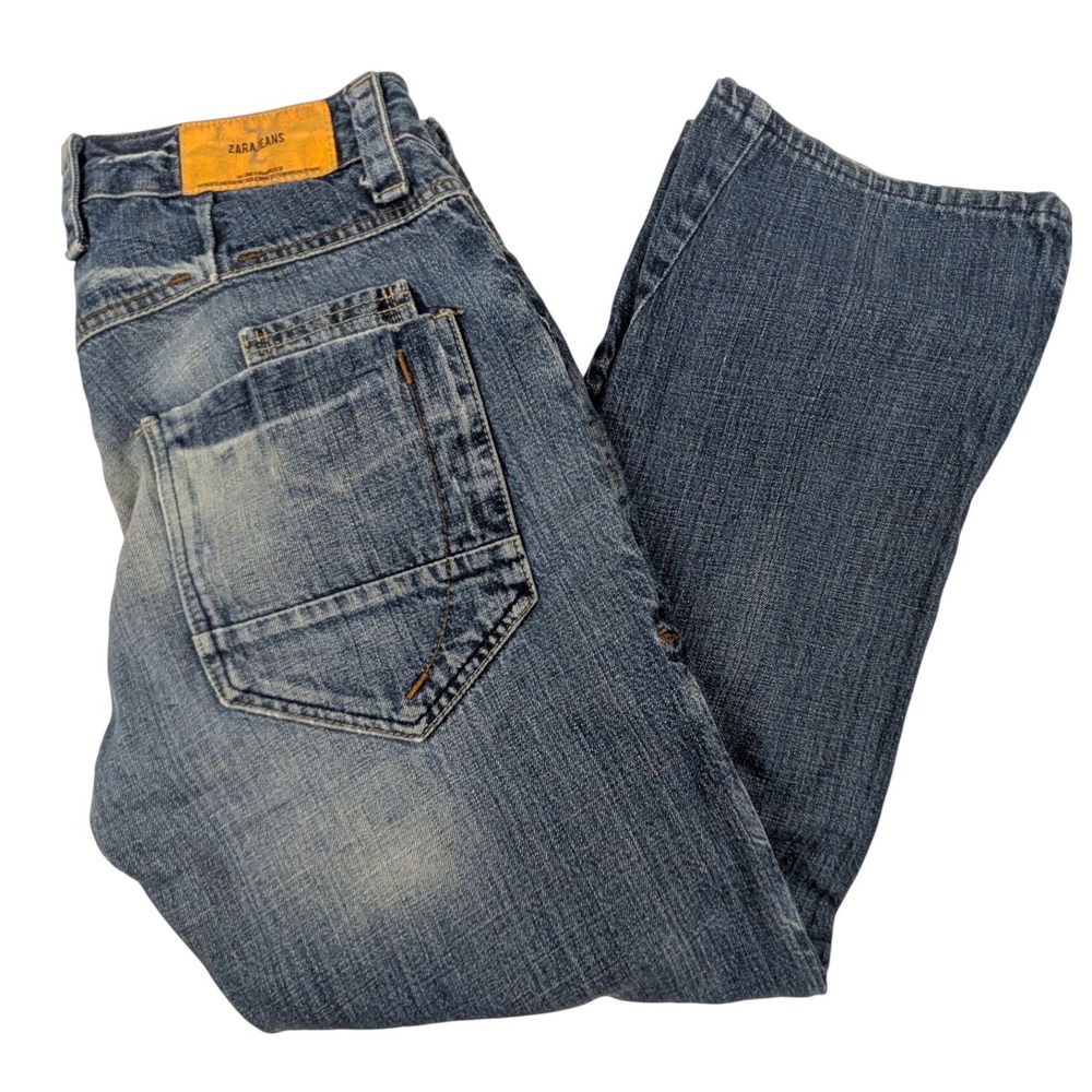 Zara Jeans 34 Blue Loose Fit Regular Waist Button Fly Straight Leg Denim